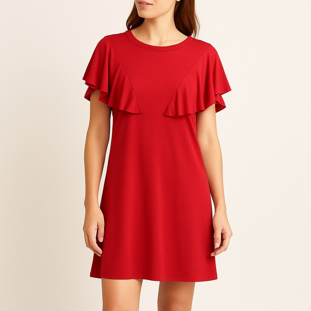 Meaneor Red Ruffle Sleeve Shift Dress Medium Flowy Casual Mini